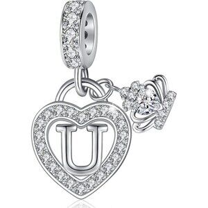 Letter U Letter Charms Silver Heart Alphabet Initial Dangle Charms